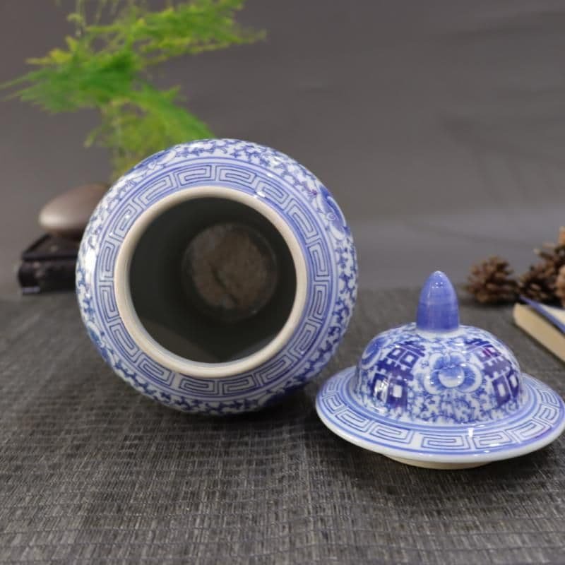 青花磁器喜字将軍缶 景徳鎮 陶磁器装飾品 工芸品 美術品 置物